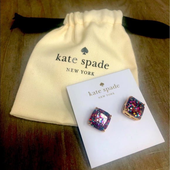 Kate Spade, multi-glitter square stud earrings.